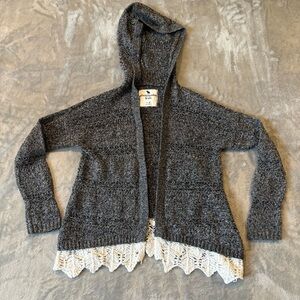 Abercrombie Kids Girls Hooded Crochet Lace Trim Cardigan Sz 7/8